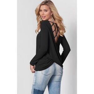 Black Long Sleeve Top with Back Detail